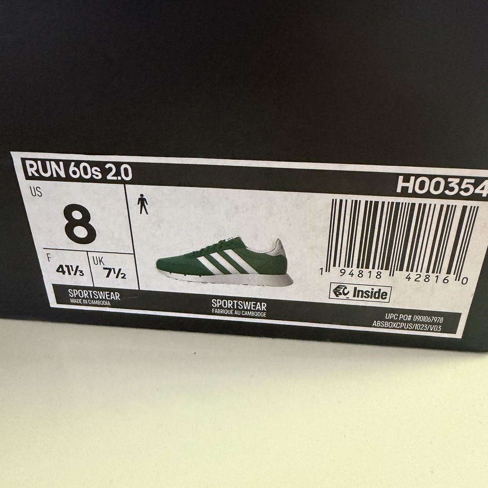 NEW Adidas Run 60s, Men's 8, Green/White HO0354 - Picture 5 of 7